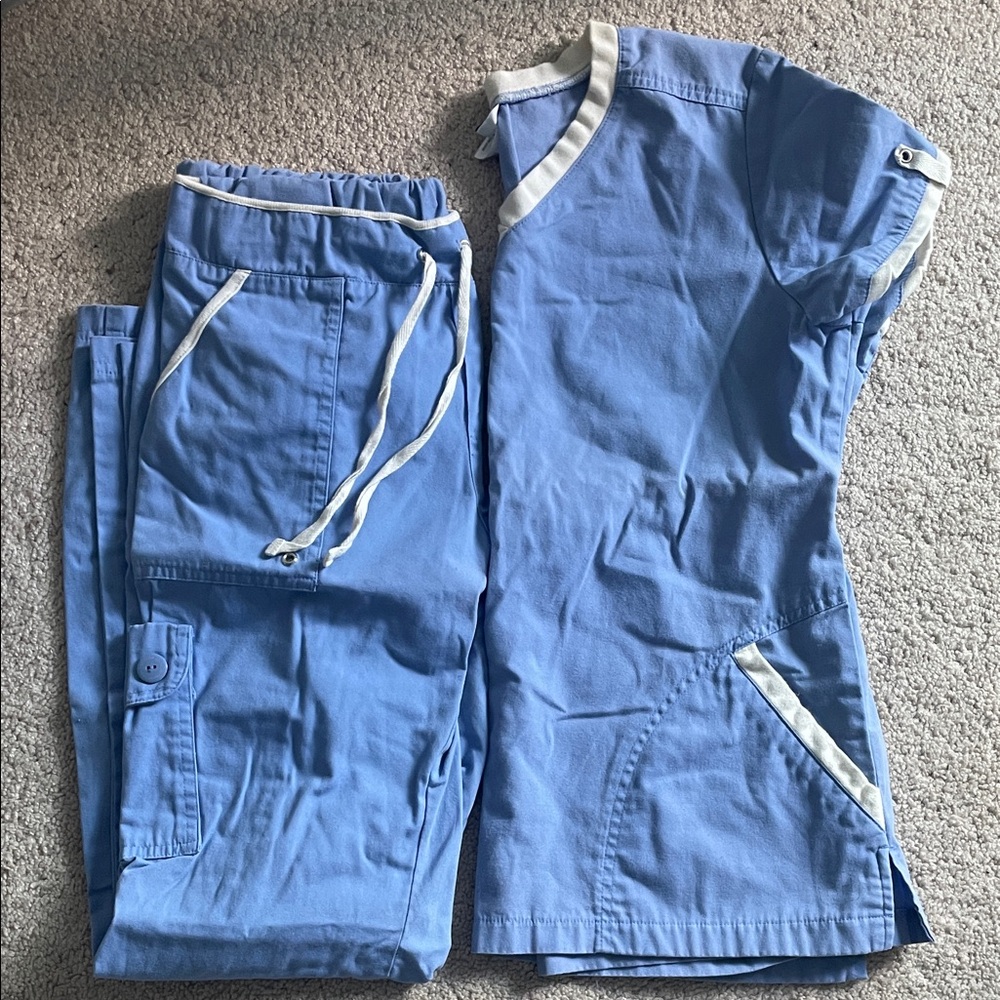 Blue Scrub Set with White Trim